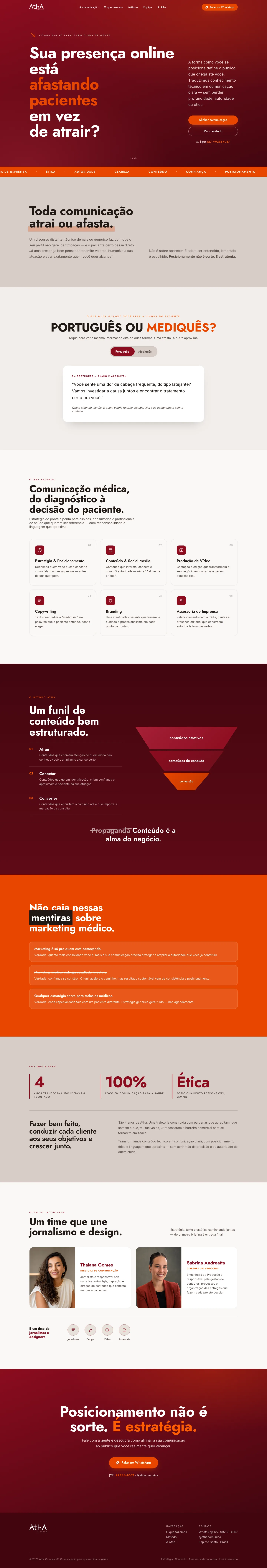 A página inicial do site da Atha Comunica, inteira, no computador