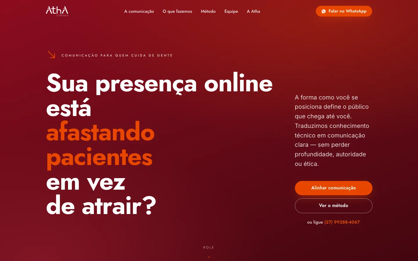 Site de uma página da Atha Comunica