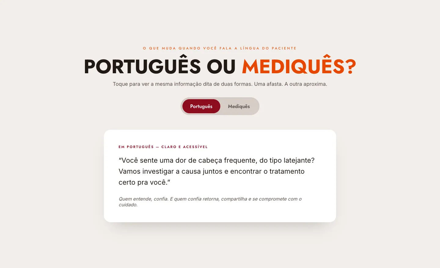 A mesma frase em português