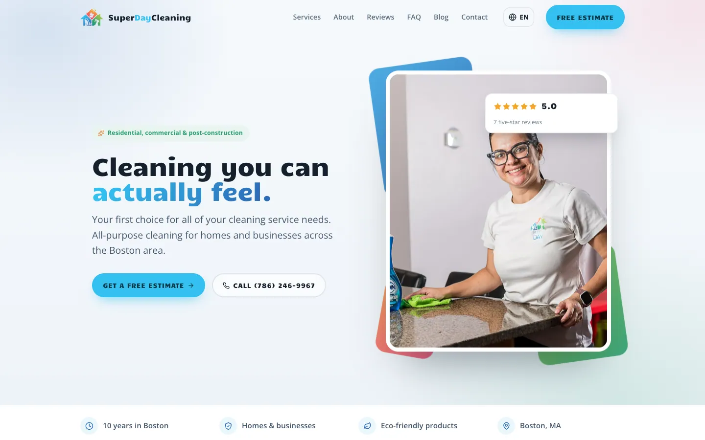Site de uma página da Super Day Cleaning